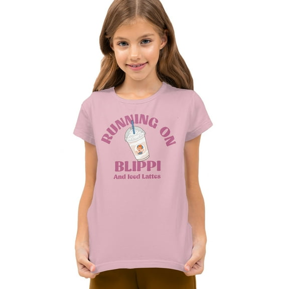 Blippi Running on Blippi and Iced Coffee Kids T Shirt for Youth Boys and Girls, Pink, Medium