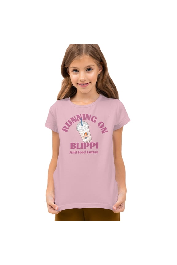 Blippi Running on Blippi and Iced Coffee Kids T Shirt for Youth Boys and Girls, Pink, X-Small