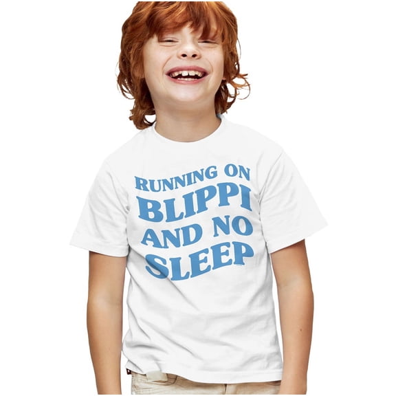 Blippi Running on Blippi and No Sleep Kids T Shirt for Youth Boys and Girls, White, Medium