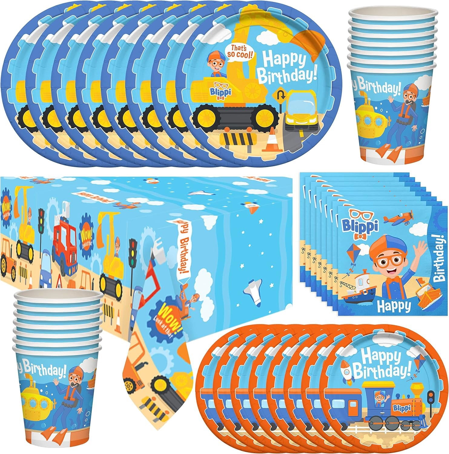 Blippi Vehicle Party Tableware Deluxe Set for 24 Guests - Walmart.com