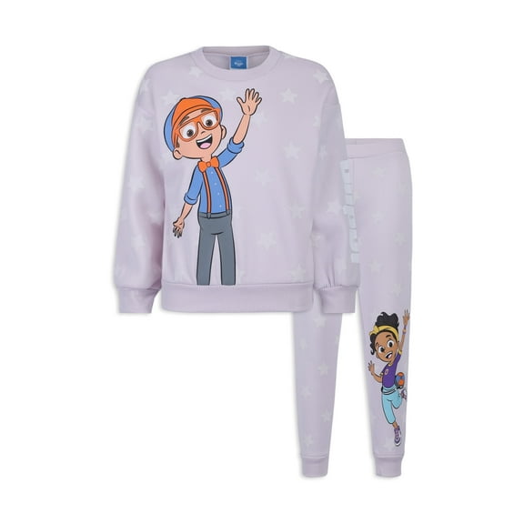 Blippi and Meekah Girls Long Sleeve Sweatshirt and Pants Outfit Set (Girls), 2 Piece Set, Sizes 2T-6X