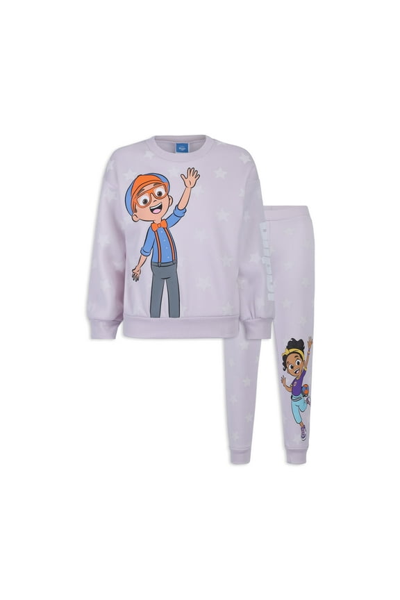 Girls' Blippi and Meekah Sweatshirt and Jogger Pants Set for Toddlers and Little Kids – Purple