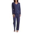 thumbnail image 1 of Blis Adult Womens Satin Trim Long Sleeve Sleep Cotton Pajama Pant Set, 1 of 3