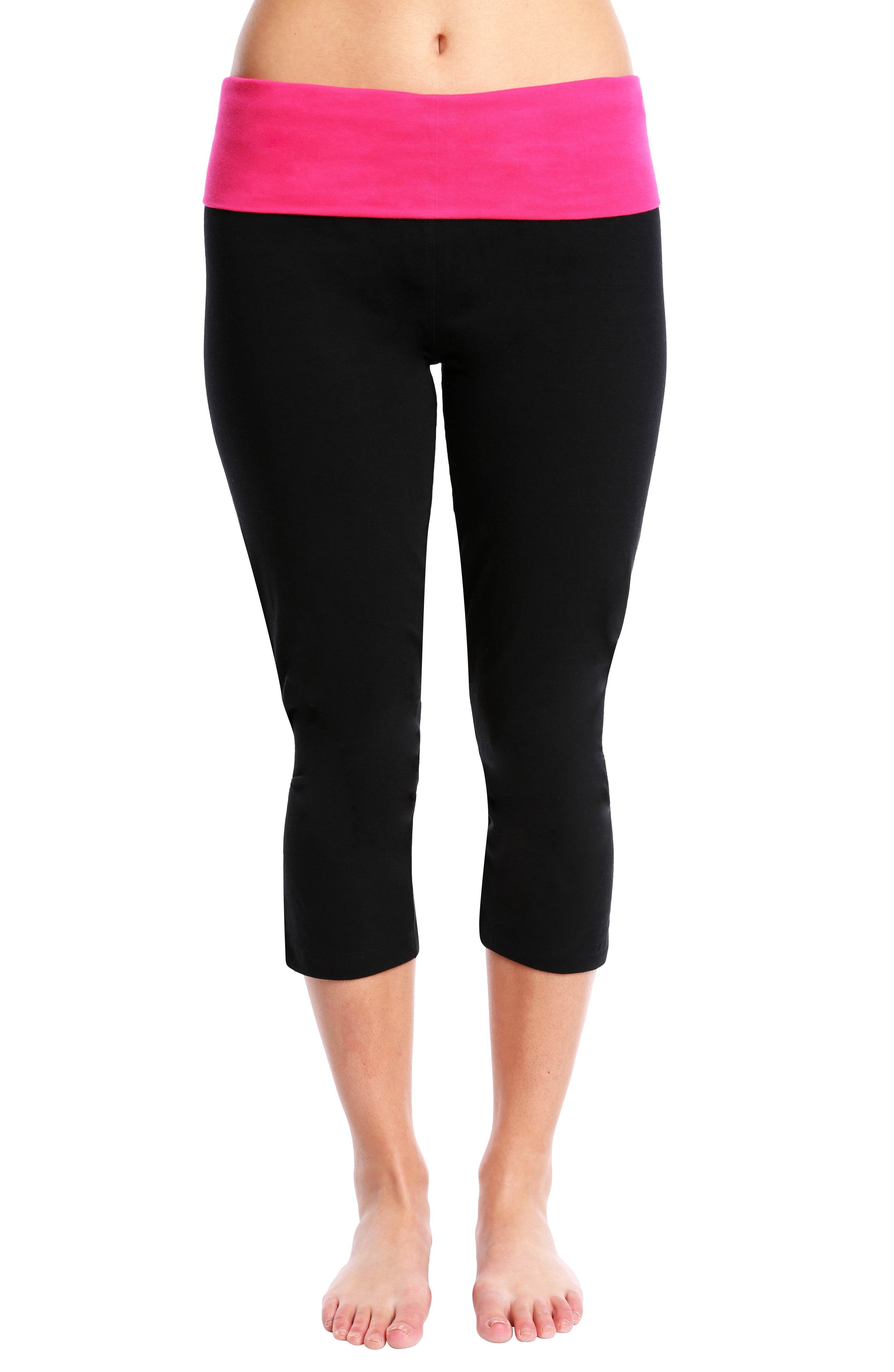Blis Women Yoga Workout Legging Capri Pant with Foldover Color Waistband Standard Plus and Maternity Hot Pink Size 3X Walmart