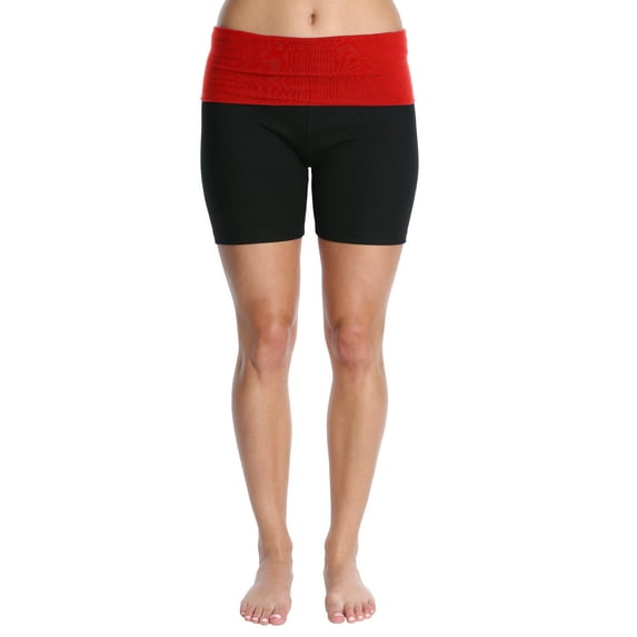 Blis Women Yoga Workout Short with Foldover Color Waistband Standard Plus and Maternity Red Size 3X
