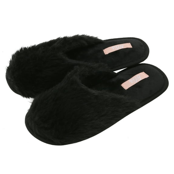 Blis Women's Furry Knit House & Bedroom Slippers - Soft & Cozy Slip Ons - Black - M