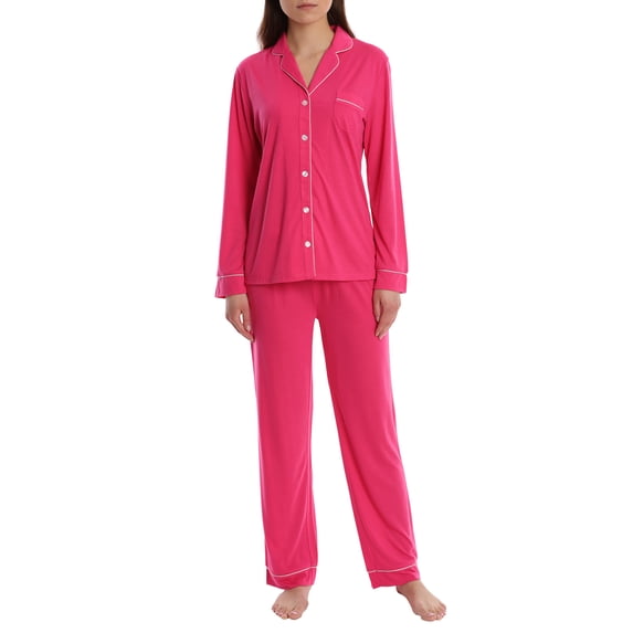 Blis Women's Long Sleeve Classic Button Down Pajama Pant Set