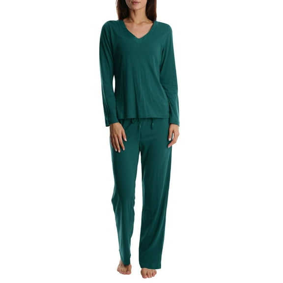 Blis Women's and Women's Plus Sleep Long Sleeve Satin Trim Pajama Pant Set