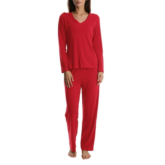 Blis Women's and Women's Plus Sleep Long Sleeve Satin Trim Pajama Pant Set