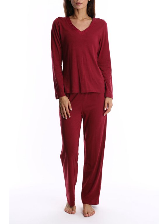 Women's and Women's Plus Sleep Long Sleeve Satin Trim Pajama Pant Set