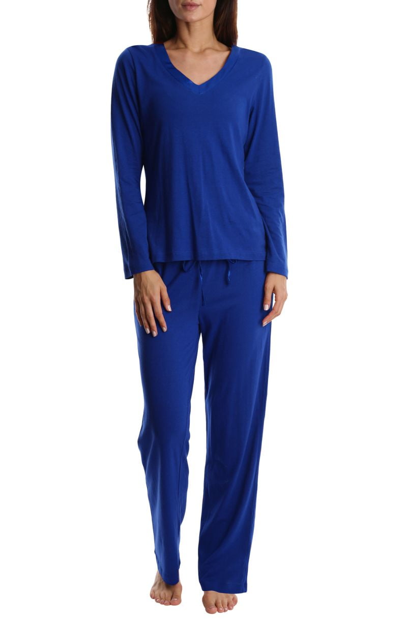 Blis Women's and Women's Plus Sleep Long Sleeve Satin Trim Pajama Pant