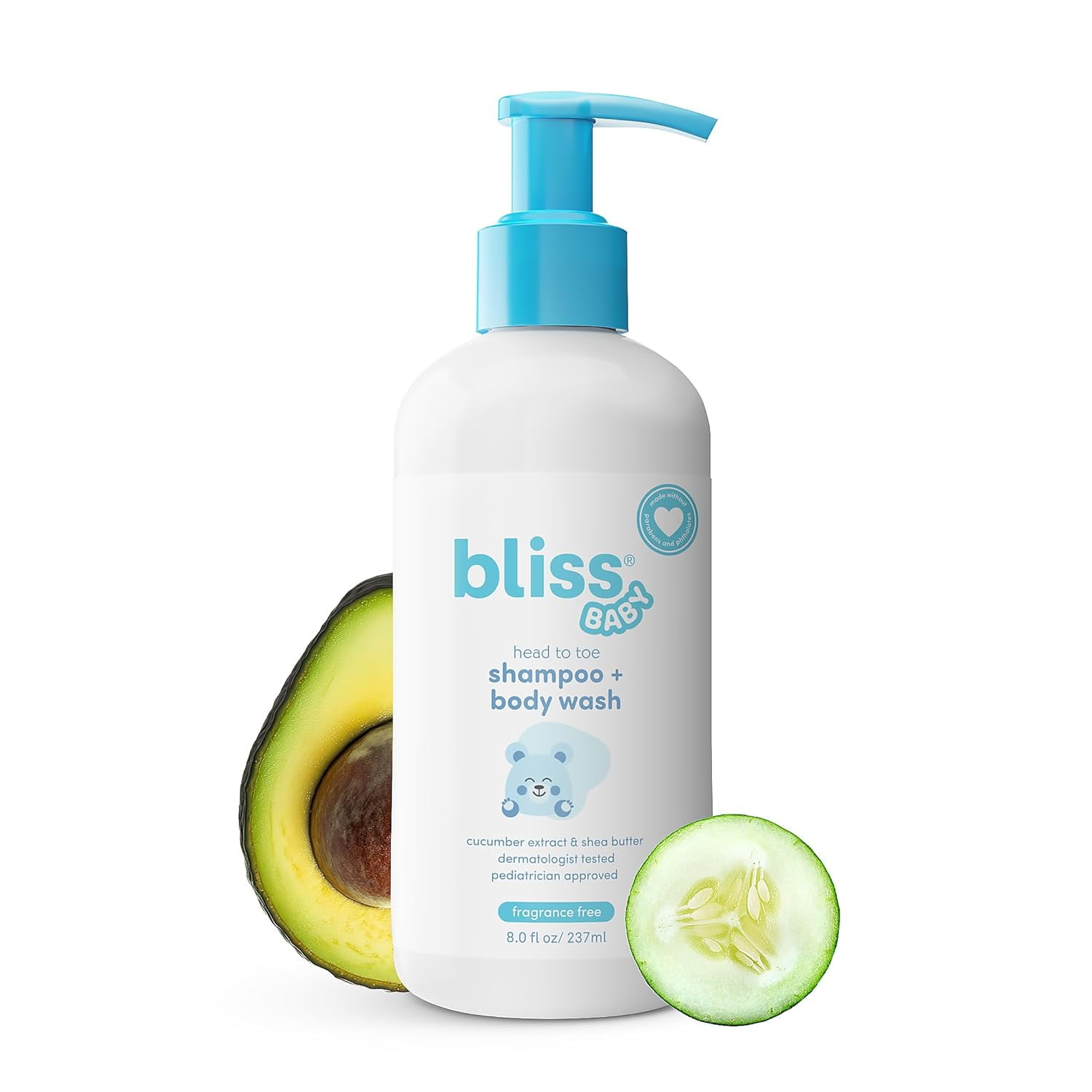 Bliss Baby Shampoo & Wash, Premium 2-in-1, For Babies, Kids & Adults with Senstive Skin - Pediatrician Approved - Dermatologist Tested - Vegan, Fragrance-Free & Hydrating - Shea Butter & Calendula