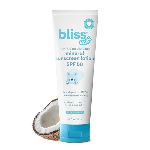 Bliss Baby Sunscreen, Premium SPF 50 Mineral Lotion, Natural Zinc Oxide, Fragrance-Free, Hypoallergenic & Dermatologist Tested, Water-Resistant, Vegan, Sensitive Skin - For Babies, Kids & Family