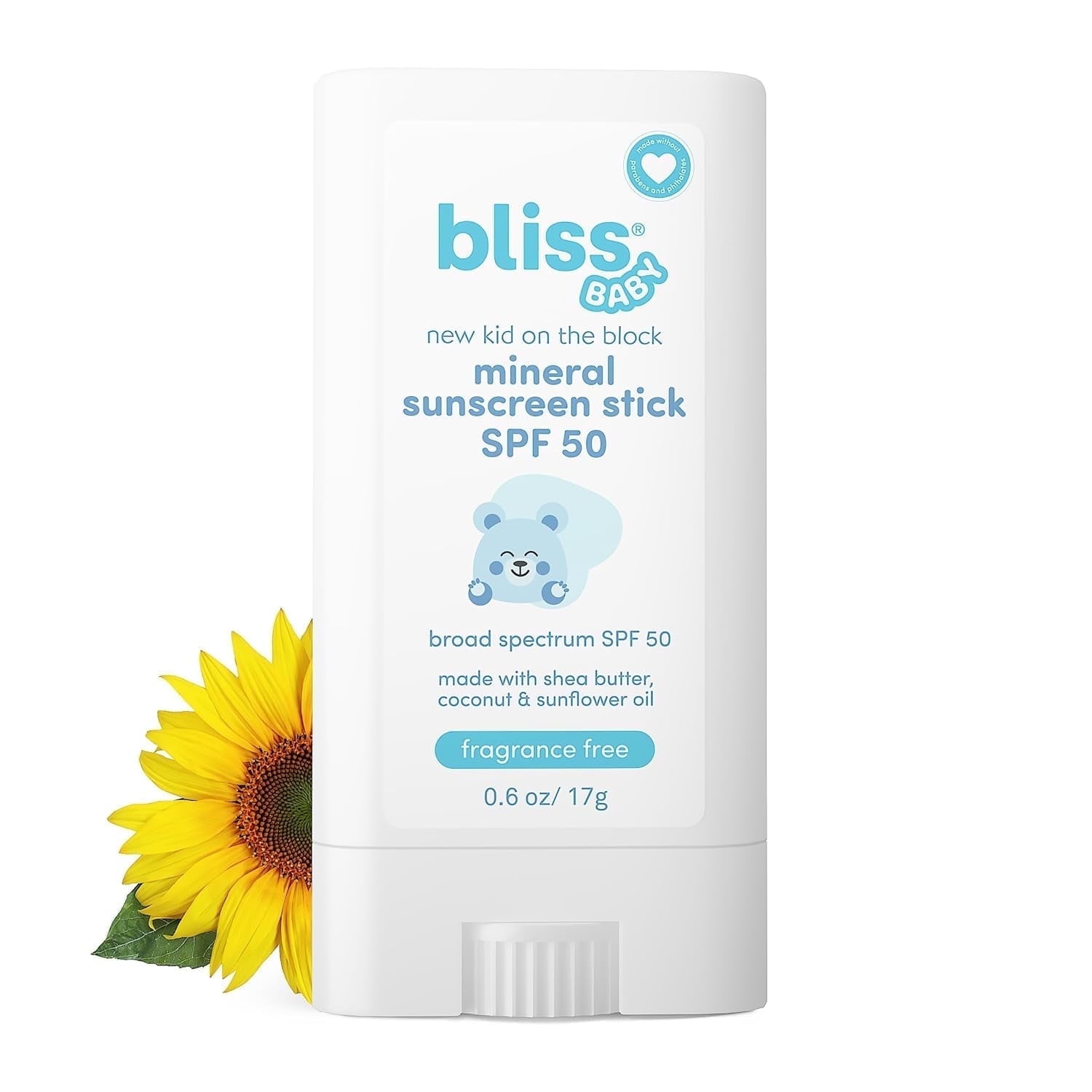 Bliss Baby Mineral Sunscreen Stick, Premium SPF 50, Natural Zinc Oxide, Fragrance-Free, Hypoallergenic & Dermatologist Tested, Water-Resistant, Vegan, Sensitive Skin - For Babies, Kids & Family