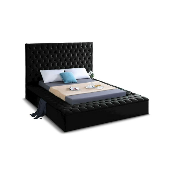 Bliss Black Velvet King Bed (3 Boxes)-Color:Black Velvet,Style:Contemporary