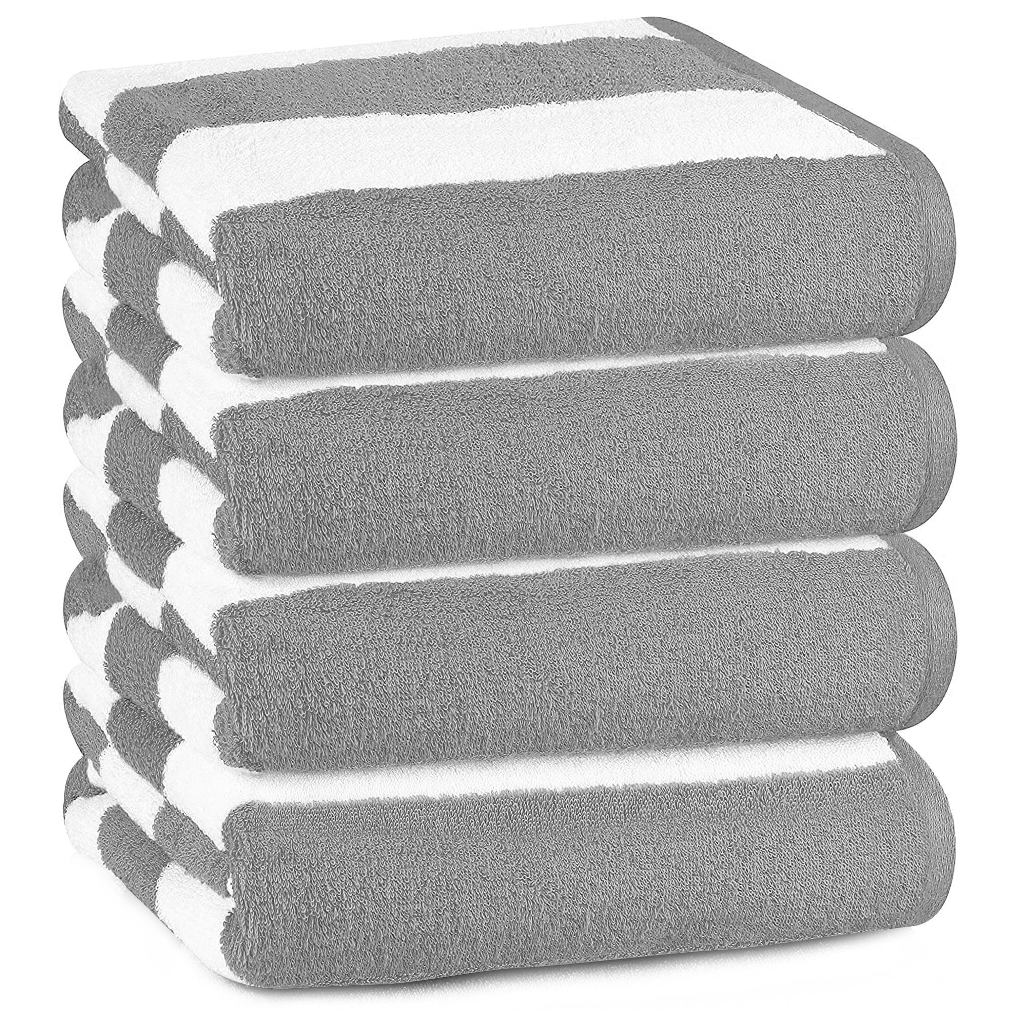 Bliss Casa 100% Cotton Beach Towels (4 Pack, 30 x 60 Inch) - Extra Soft & Highly Absorbent Summer Pool Towel Oversized Cabana Stripe (Grey)