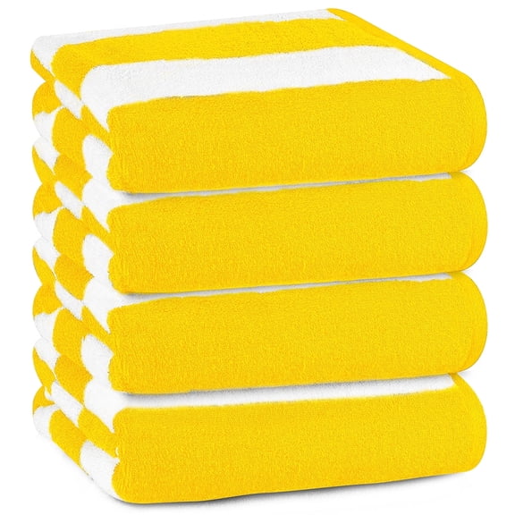 Bliss Casa 100% Cotton Beach Towels (4 Pack, 30 x 60 Inch) - Extra Soft & Highly Absorbent Summer Pool Towel Oversized Cabana Stripe (Yellow)