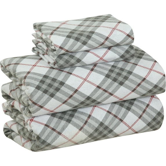 Bliss Casa Flannel Bed Sheets – 100% Cotton, Double Brushed for Extra Softness – Warm & Cozy All-Season Comfort – Deep Pockets – 4-Piece Full Sheet Set (Red Check)