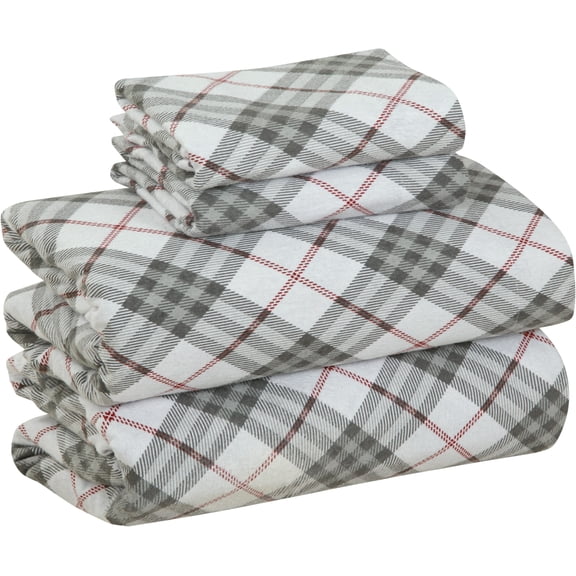 Bliss Casa Flannel Bed Sheets – 100% Cotton, Double Brushed for Extra Softness – Warm & Cozy All-Season Comfort – Deep Pockets – 4-Piece King Sheet Set (Red Check)