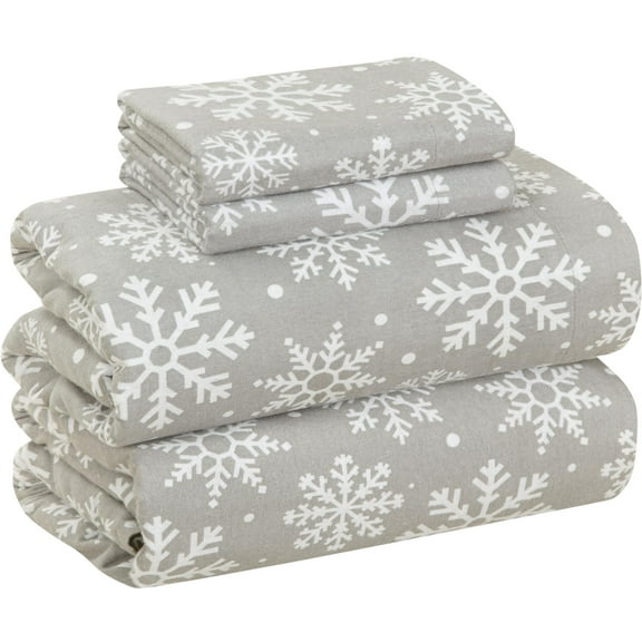 Bliss Casa Flannel Bed Sheets – 100% Cotton, Double Brushed for Extra Softness – Warm & Cozy All-Season Comfort – Deep Pockets – 4-Piece Queen Sheet Set (Flurries)