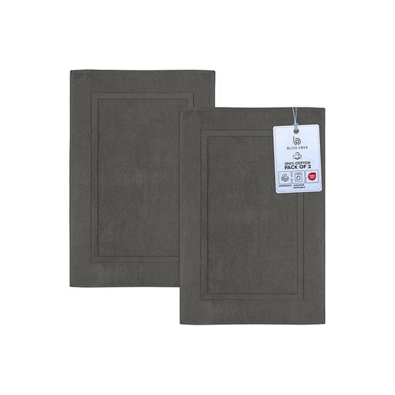 Bliss Casa Cotton Banded Bath Mat (2 Pack) 20 x 32 Inch Genuine Ring Spun Cotton Highly Absorbent Bath Mat Set Washable Bathroom Floor Towel (Grey)