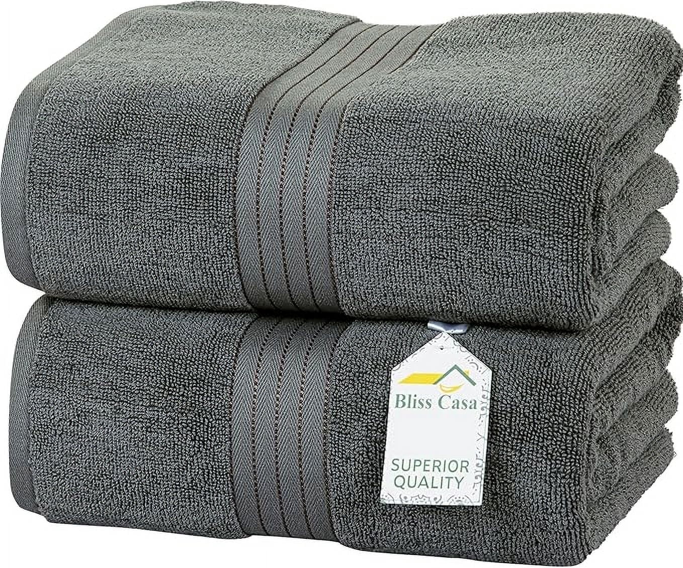 Bliss Casa Luxurious Jumbo Bath Sheet 35 x 70 Inch (2 Pack) 600 GSM Combed Cotton Highly Absorbent and Quick Dry Hotel Bath Sheet Set (Dark Gray)