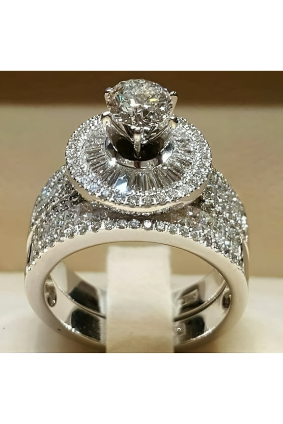 Classic Zircon Diamond Wedding Band Ring, Silver