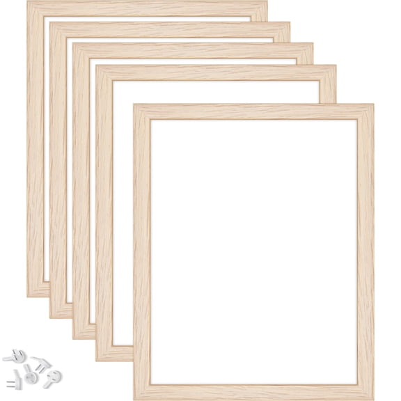 Bliss Collection: 5-Pack Light Oak 8x10 Modern Engineered Wood Picture Frames, with Removable Mat for 5x7 Photos, Versatile for Tabletop or Wall Mount Display, Ideal for Home, Office, Bedroom Decor