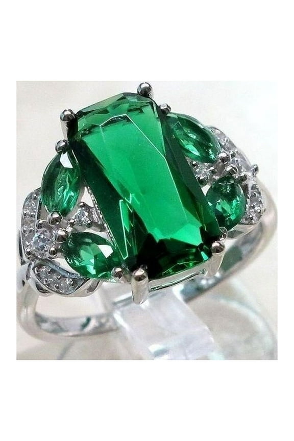 Engagement Green Ruby, Sapphire Rings, Sterling Silver, Size 8