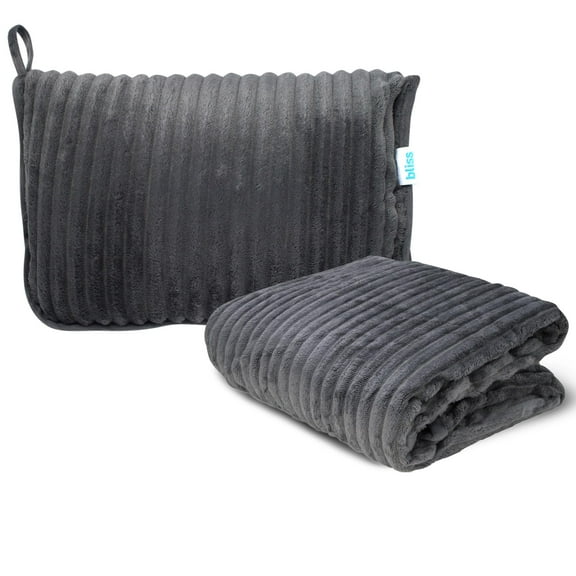 Bliss Faille Travel Pillow Blanket - 2-in-1 Lightweight Compact Travel Pillow and Blanket Set