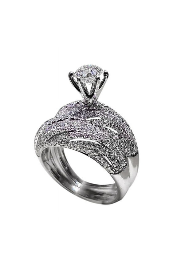 Geometric White Sapphire Engagement Ring, 925 Sterling Silver