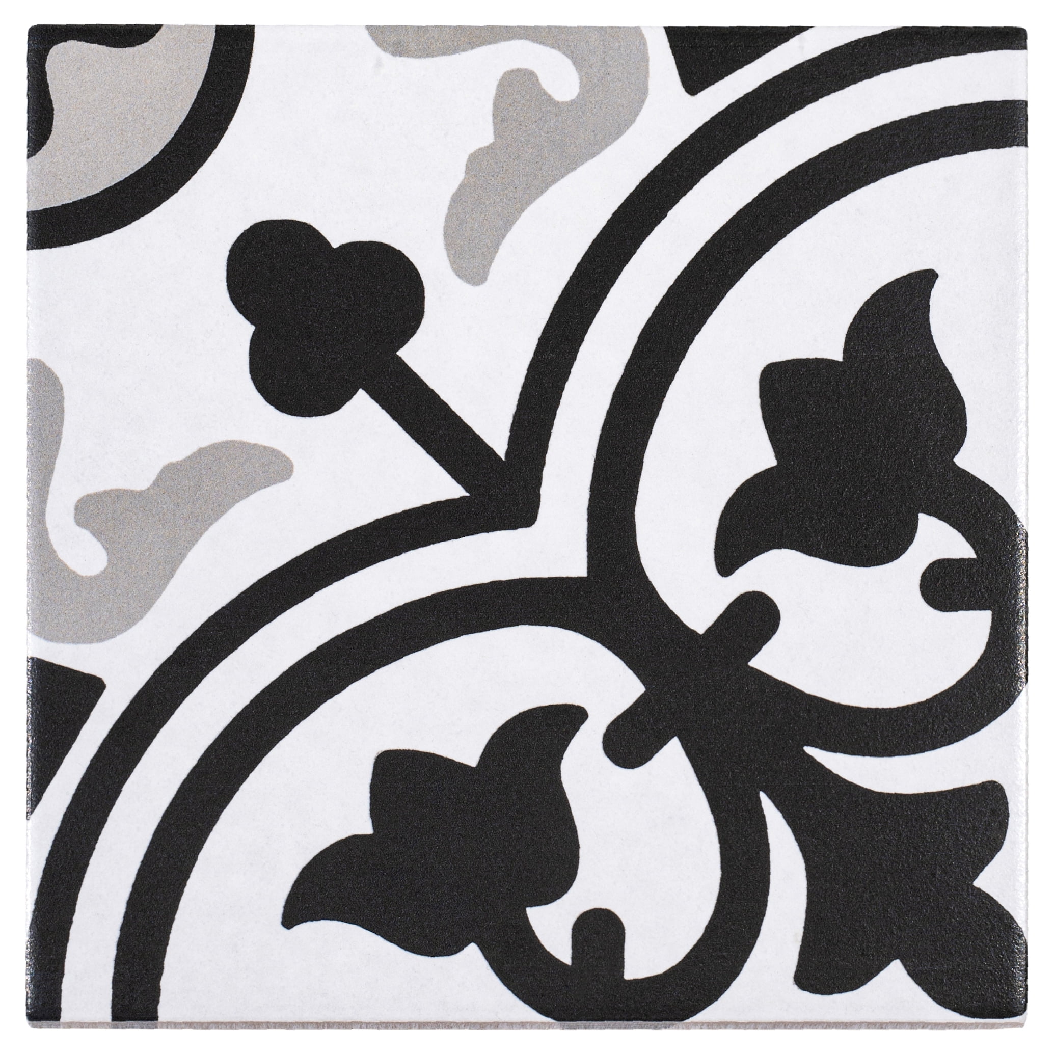Bliss 8" Black and White Porcelain Patterned Tile
