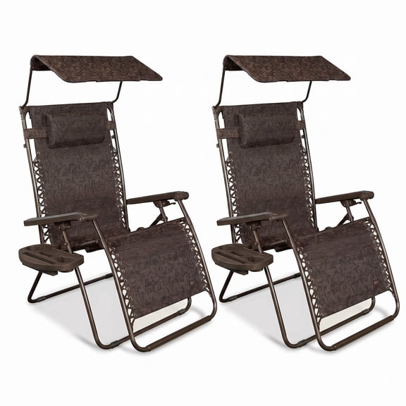 Bliss Hammocks 2 Pack 30" Wide XL Zero Gravity Outdoor Lounge Chair with Canopy, Brown
