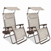 Bliss Hammocks 2 Pack 30" Wide XL Zero Gravity Outdoor Lounge Chair with Canopy, Sand
