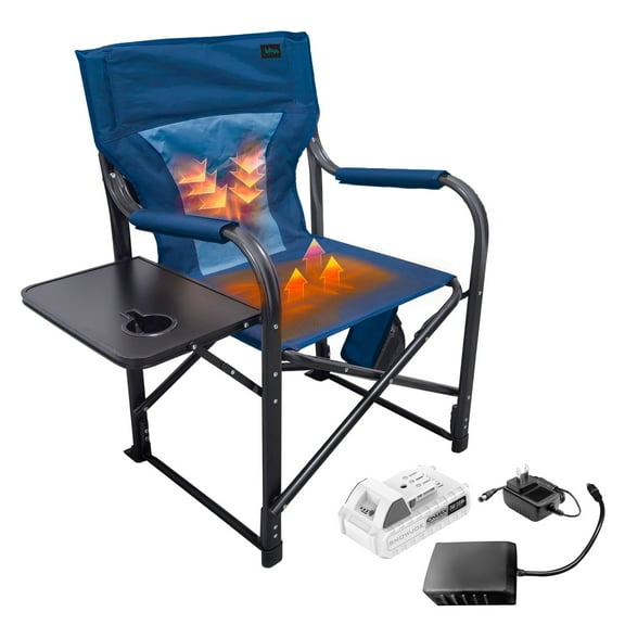 Bliss Hammocks 24V Heated Directors Seat, Folding Chair w/Battery & 3 Heat Settings, Blue