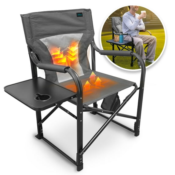 Bliss Hammocks 24V Heated Camping Chair Director Seat with Side Table, Adult, Gray