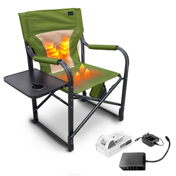 Bliss Hammocks 24V Heated Directors Seat, Folding Chair w/Battery & 3 Heat Settings, Green