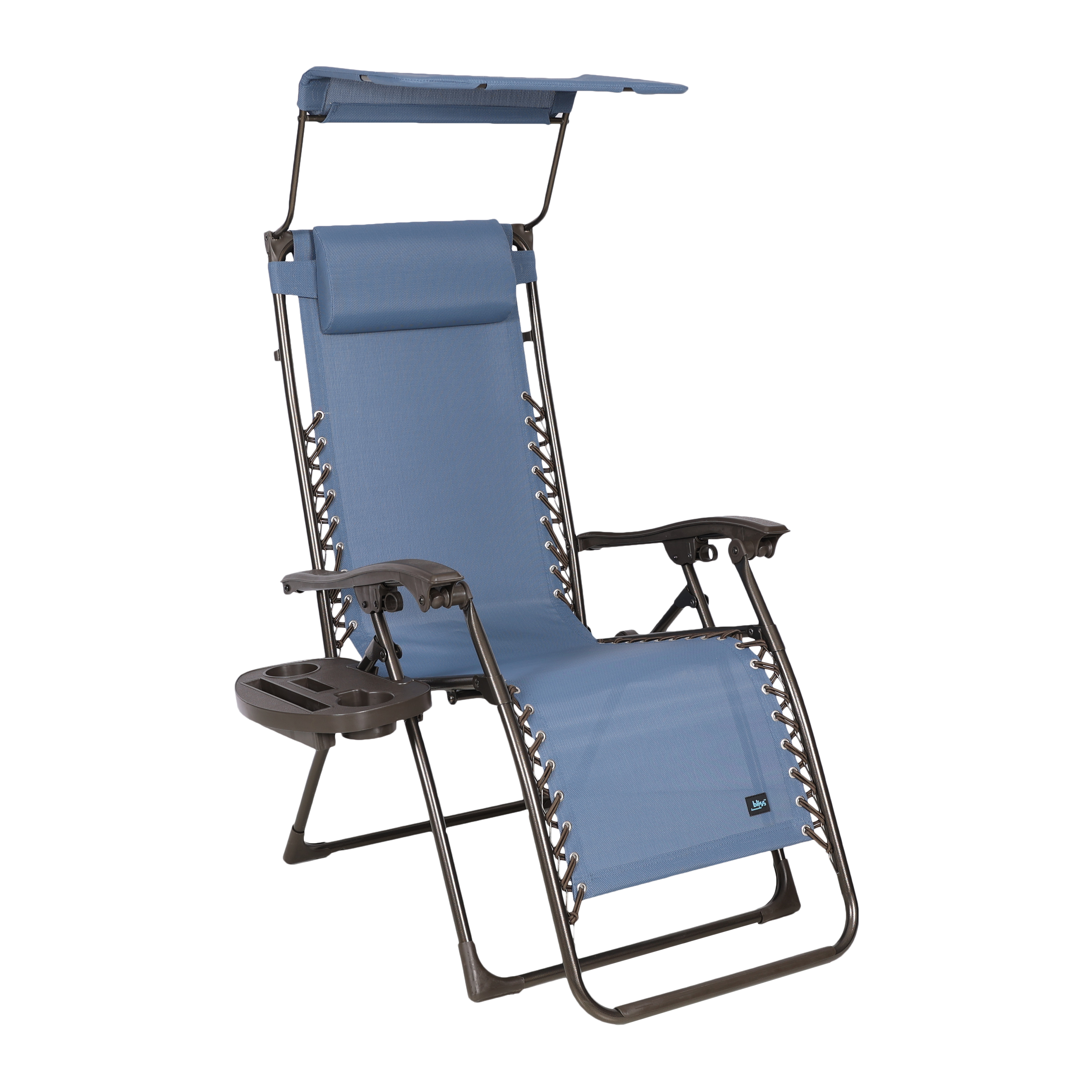 Bliss Hammocks 26" Wide Base Model Zero Gravity Chair w/ Canopy, Pillow, & Drink Tray Folding Outdoor Lawn, Deck, Patio Adjustable Lounge Chair, 300lbs. Weather and Rust Resistant, Denim Blue - image 1 of 4