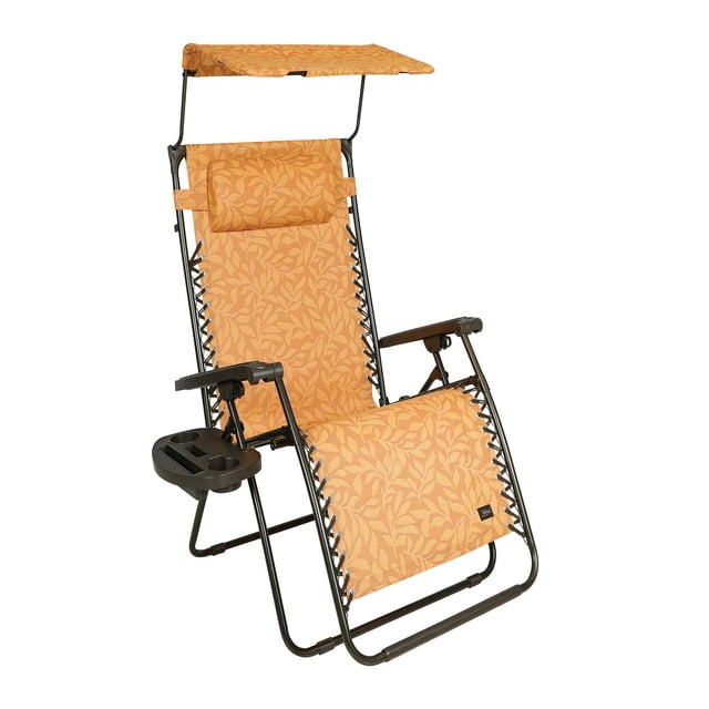 Bliss Hammocks 26" Wide Zero Gravity Chair w/ Adjustable Canopy Sun-Shade, Drink Tray, & Adjustable Pillow, 300 Lbs Capacity (Amber Leaf)
