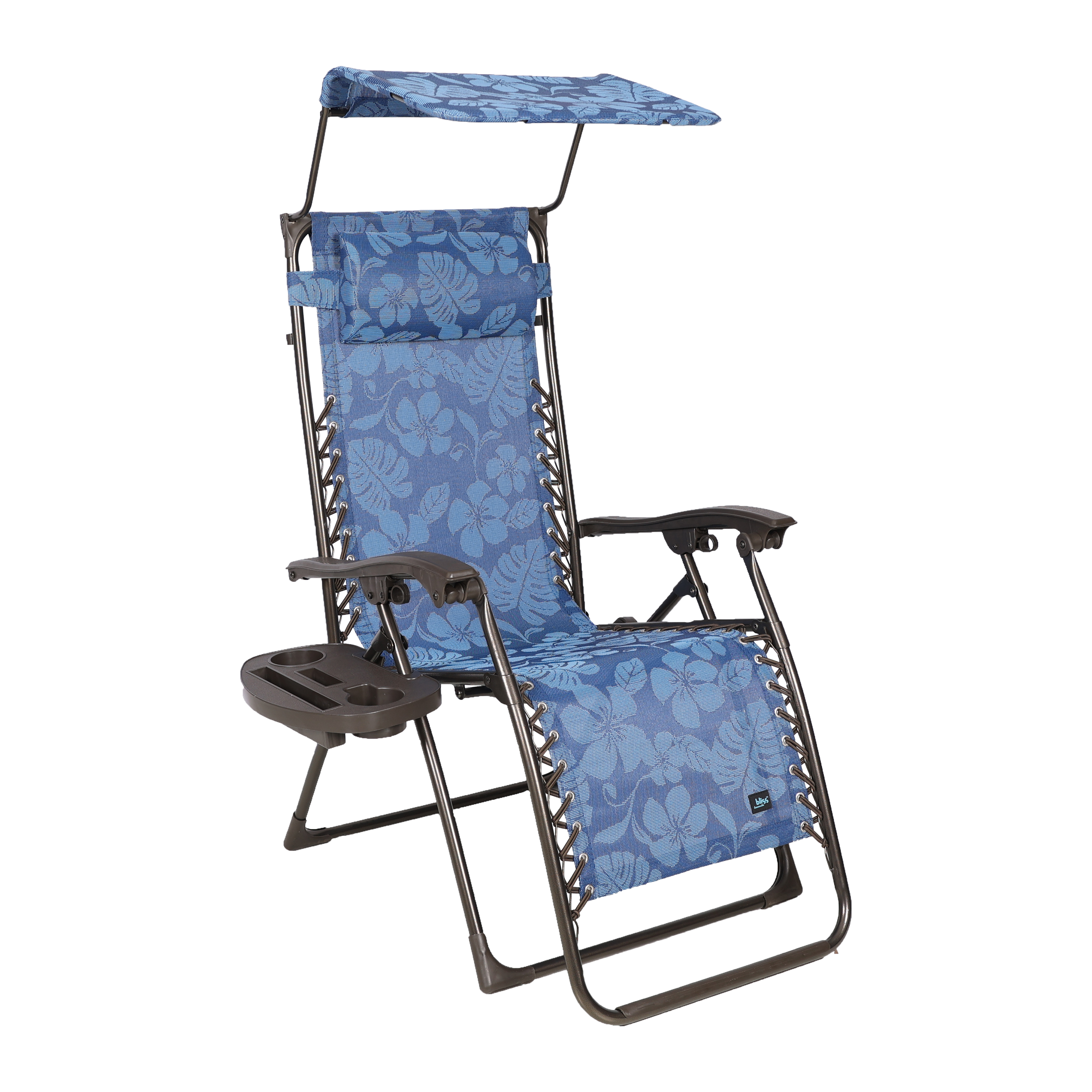 Bliss Hammocks 26-in Wide Zero Gravity Chair w/ Adjustable Canopy Sun-Shade, Drink Tray, & Adjustable Pillow, 300 Lbs Capacity (Blue Flowers) - image 1 of 3