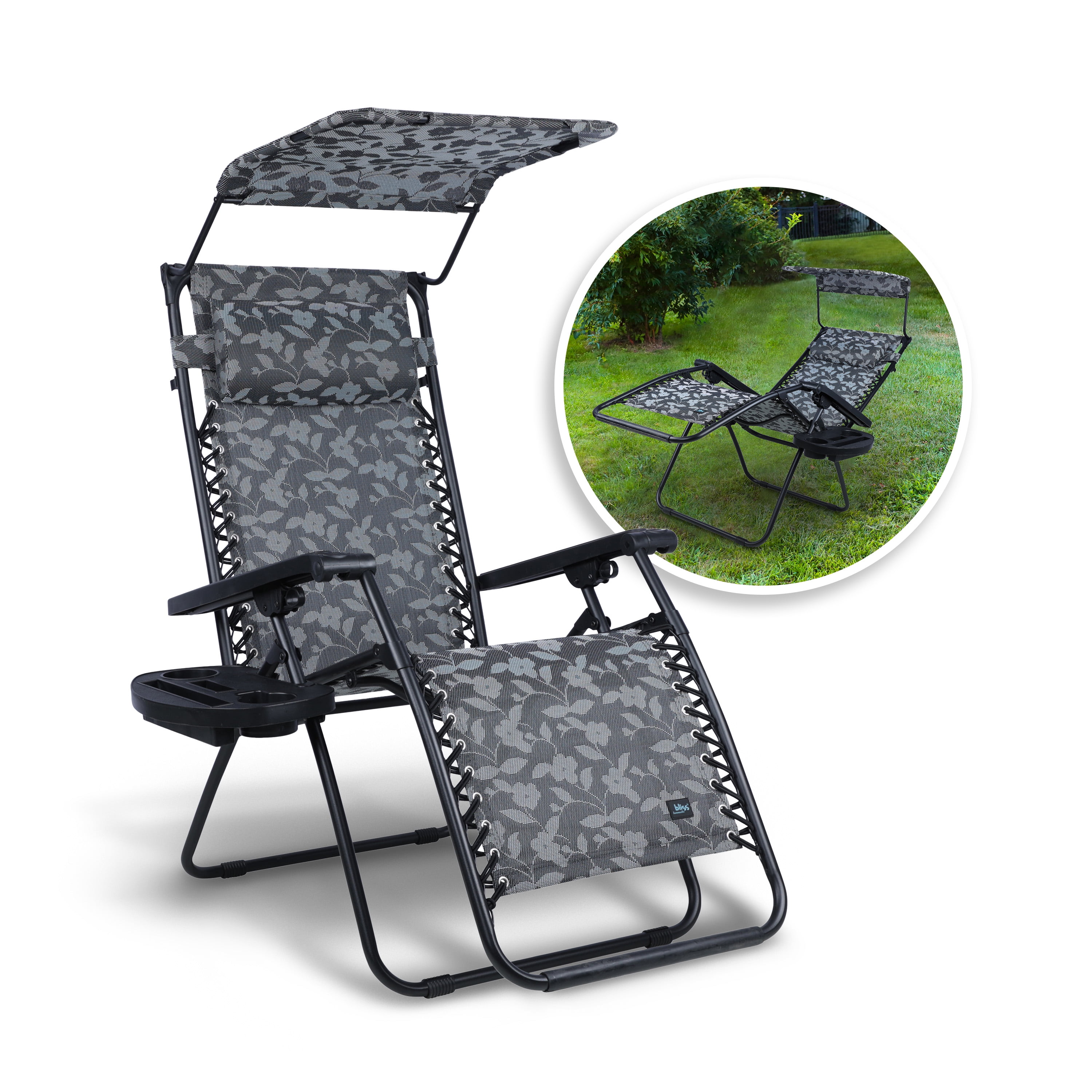 Bliss Hammocks 30" Wide XL Zero Gravity Chair w/ Adjustable Canopy Sun