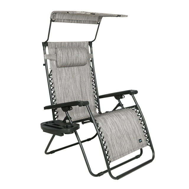 Bliss Hammocks 30" Wide Zero Gravity Chair W/ Canopy, Pillow, & Drink Tray - Platinum