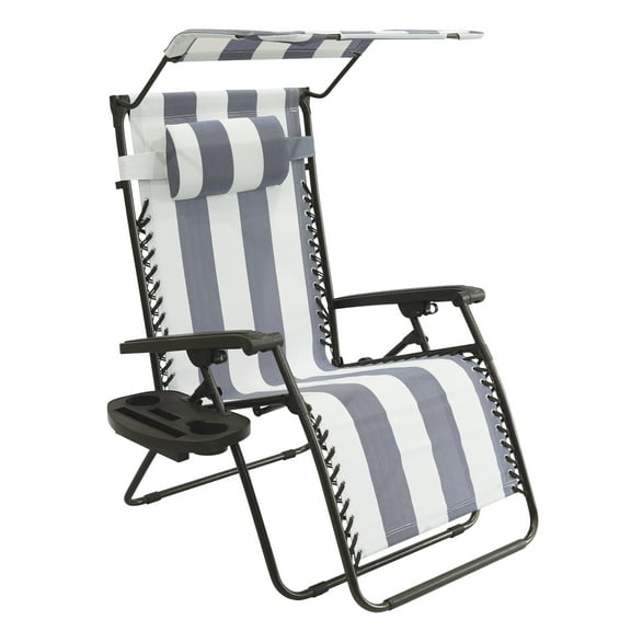 Bliss Hammocks 32 in. Wide Gravity Free Chair W/ Canopy, Drink Tray, & Pillow, Weather & Rust Resistant, 360 Lb. Capacity - Blue Stripe