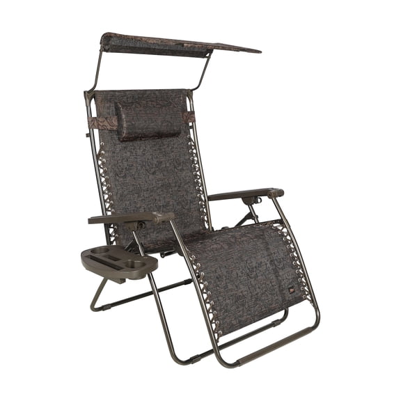 Bliss Hammocks 33" Wide XXL Zero Gravity Chair w/ Canopy, Pillow, & Drink Tray Folding Outdoor Lawn, Deck, Patio Adjustable Lounge Chair, 360 lbs. Capacity, Weather and Rust Resistant, Jacquard
