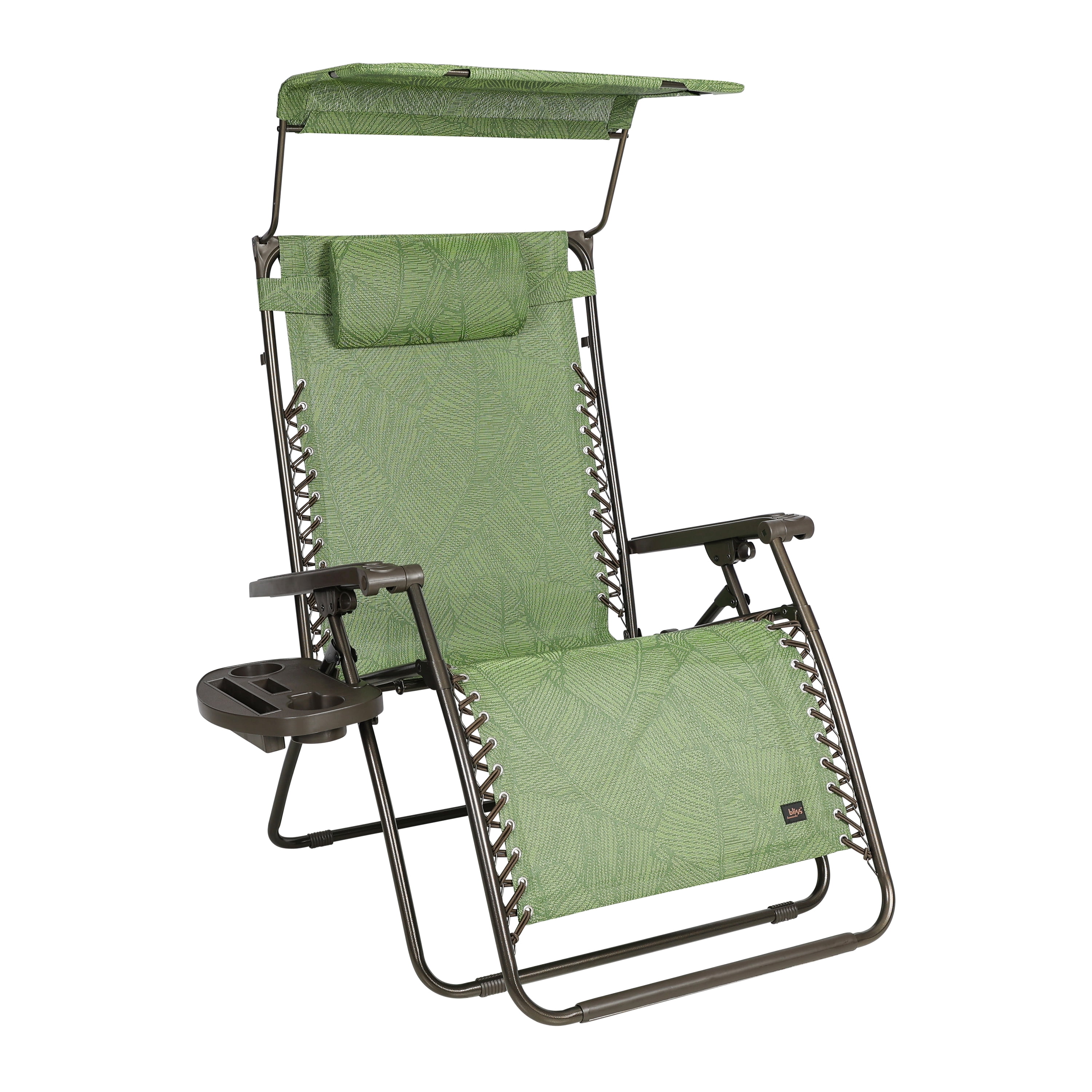 Bliss Hammocks 33in Wide XXL Zero Gravity Chair w/ Adjustable Canopy SunShade, Drink Tray