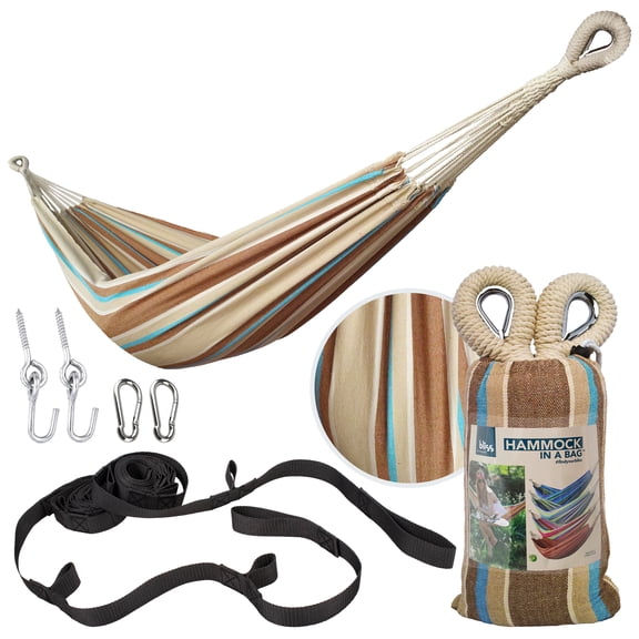 Bliss Hammocks 40"W Single Hammock with Rope Loops & Tree Straps, 220 lb, Hampton Stripe