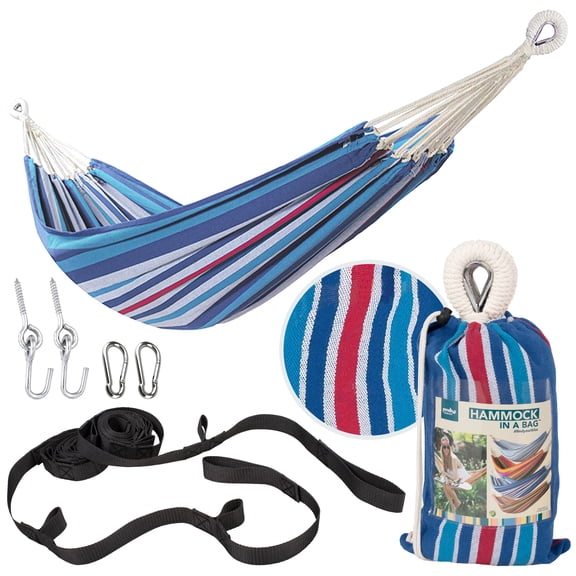 Bliss Hammocks 40"W Single Hammock with Rope Loops & Tree Straps, 220 lb, Patriot Stripe