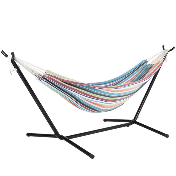 Bliss Hammocks Double Hammock w/ Space Saving 9ft. Stand & Premium Carry Bag - Tropical Fruit, 78" L x 60" W