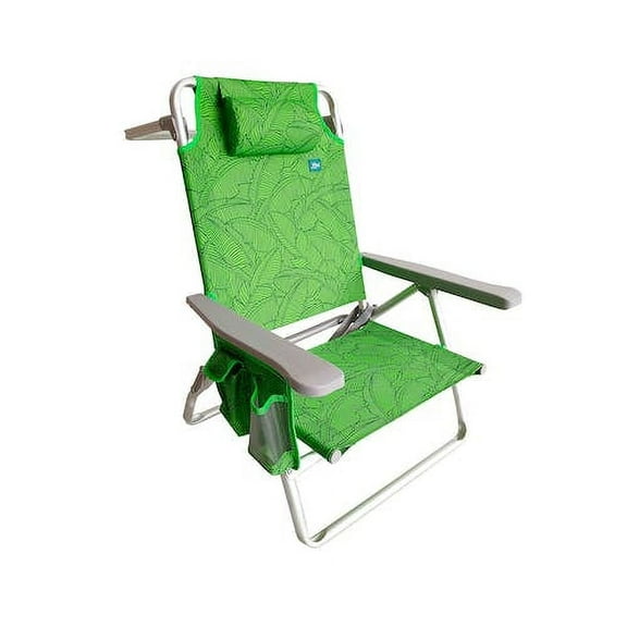 Bliss Hammocks Folding Beach Chair W/ Towel Rack & Cup Holder, 5 Reclining Positions, 275 Lb. Capacity (Green Banana Leaf)