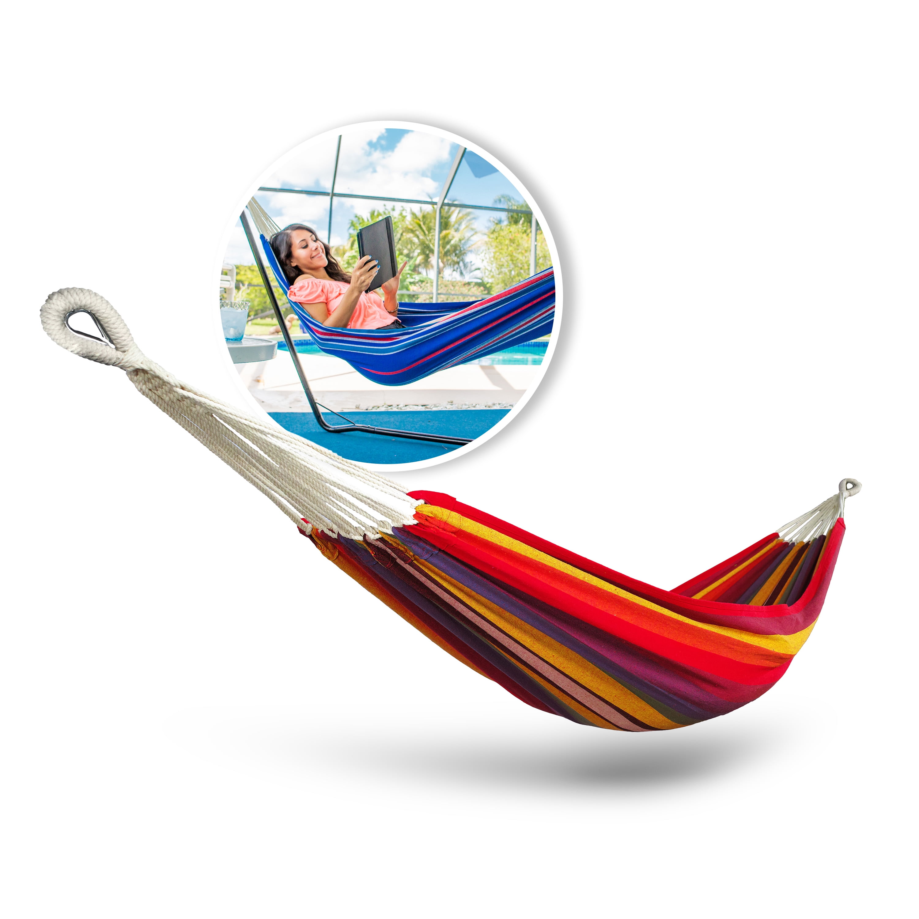 Tequila Sunrise Striped Brazilian Hammock with Hanging Hardware